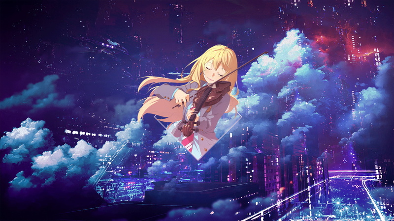 1080P, anime girls, Platinum Conception s, Miyazono Kaori, Shigatsu wa Kimi no Uso, picture-in-picture, digital art, Photoshop, anime