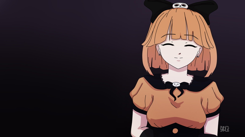 Halloween, artwork, 1080P, PanosStamo, black background, illustration, redhead, women, anime girls, schoolgirl, manga