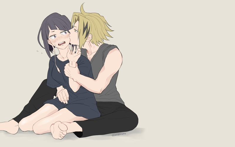 Girl, Anime, My Hero Academia, Boy, Blush, Short Hair, Sitting, 1080P, Kyouka Jirou, Denki Kaminari, Kiss, Hug, Boku no Hero Academia