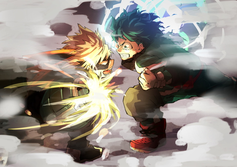 fight, boku no hero academia, midoriya izuku, Anime, 1080P, bakugou katsuki