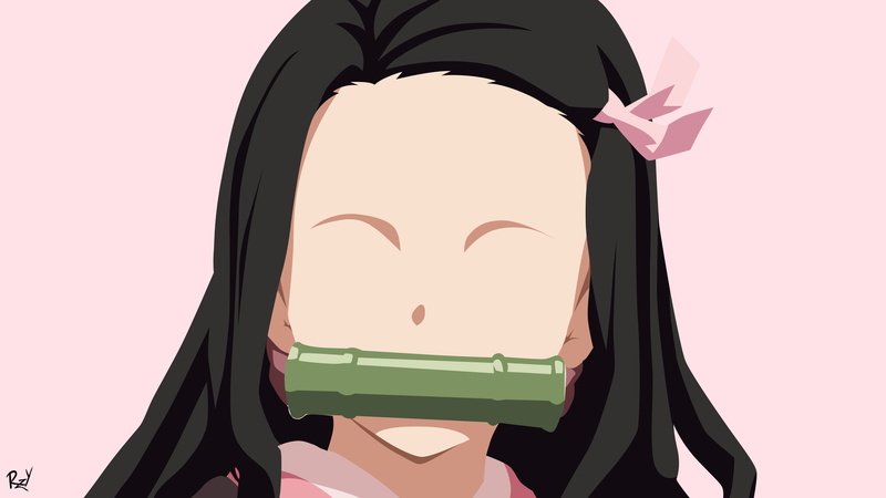 minimalism, Kimetsu no Yaiba, 4K, Kamado Nezuko, anime girls, anime