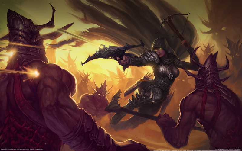 lifestyles, illustration, real people, creativity, Demon Hunter, adult, Diablo III, 2K, firing, sculpture, men, two, women, woman, crossbows, arts culture and entertainment