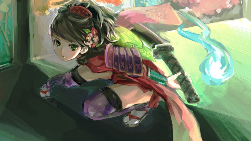 720P, art and craft, creativity, ornamented, day, human representation, Muramasa: The Demon Blade, childhood, green color, plastic, indoors, Momohime