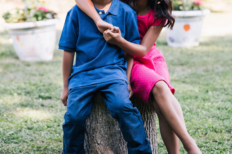 female, brother, young, childhood, hopelessness, pink, child, log, sister, garden, females, male, grass, happy, family, two, nature, teenager, togetherness