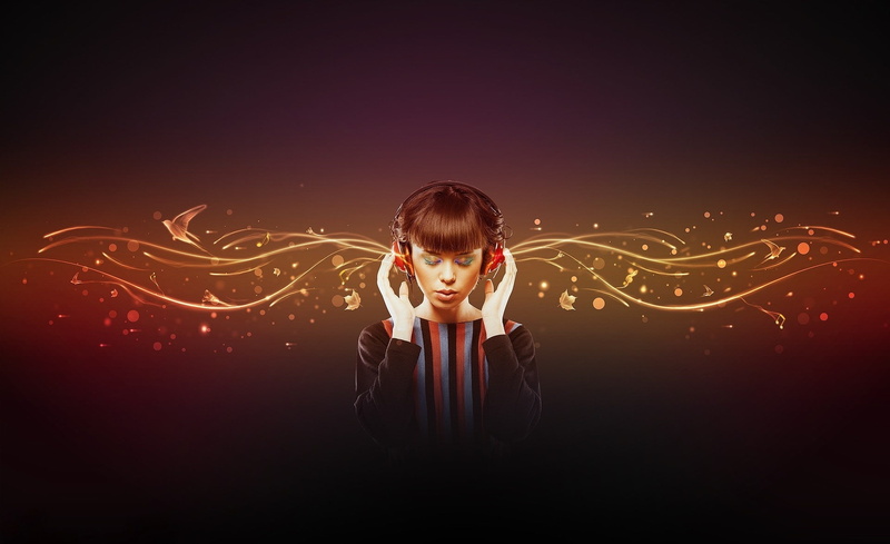 red, wireless, black background, motion, illuminated, blurred motion, one person, young adult, sound waves, night, looking at camera, Music, Girl, sparks