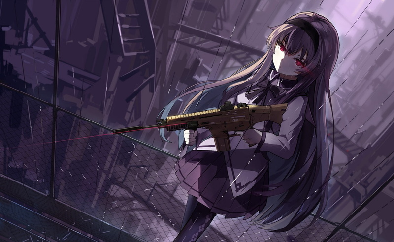 720P, Mahou Shoujo Madoka Magica, Akemi Homura, anime, FN SCAR, anime girls