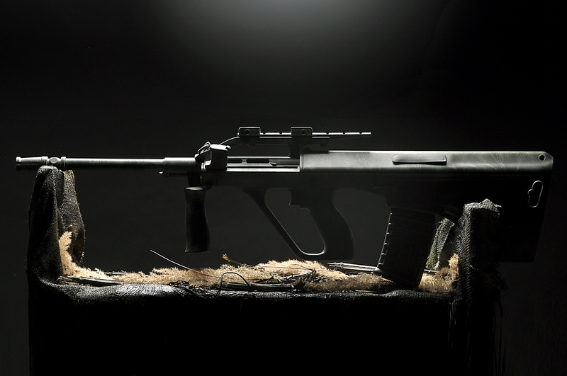 aggression, weapon, communication, safety, Steyr AUG, security, assault rifle, still life, gun, protection, explosive, 4K, food, military, indoors, black background