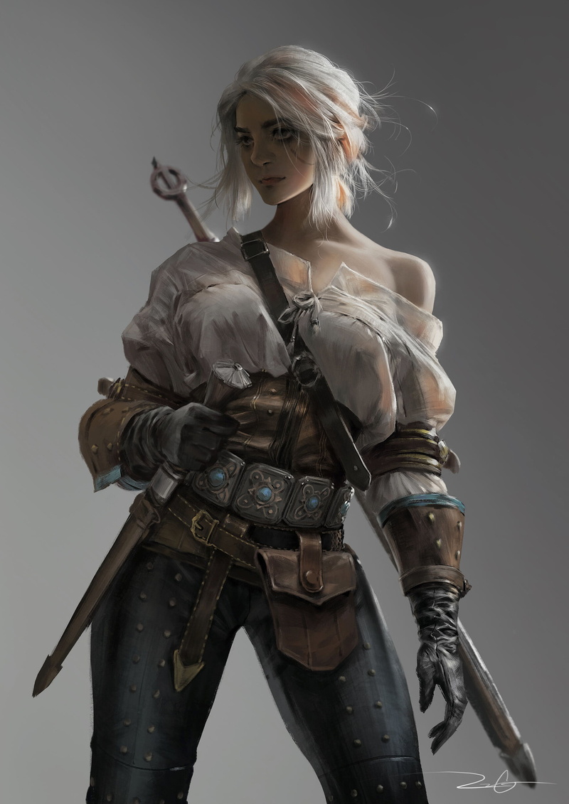 Ciri (The Witcher), fan art, blonde, video games, white hair, drawing, The Witcher 3: Wild Hunt, video game girls, Ciri, 2K, Cirilla, The Witcher 3, video game characters