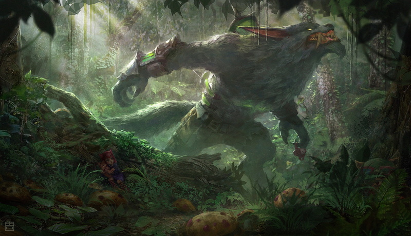 thickets, werewolf, Amanita, wool, fear, 1080P, claws, fangs, baby, League of Legends, Warwick and Little Annie, mouth, Giang Zhou, art, werevolf, scary forest