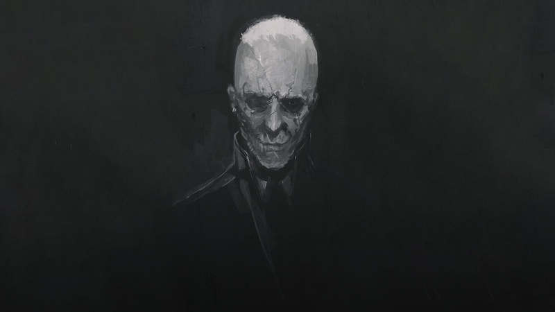 black clothing, portrait, fear, disguise, human body part, black background, mask, bald, scars, painting, human skeleton, celebration, halloween, man, headshot