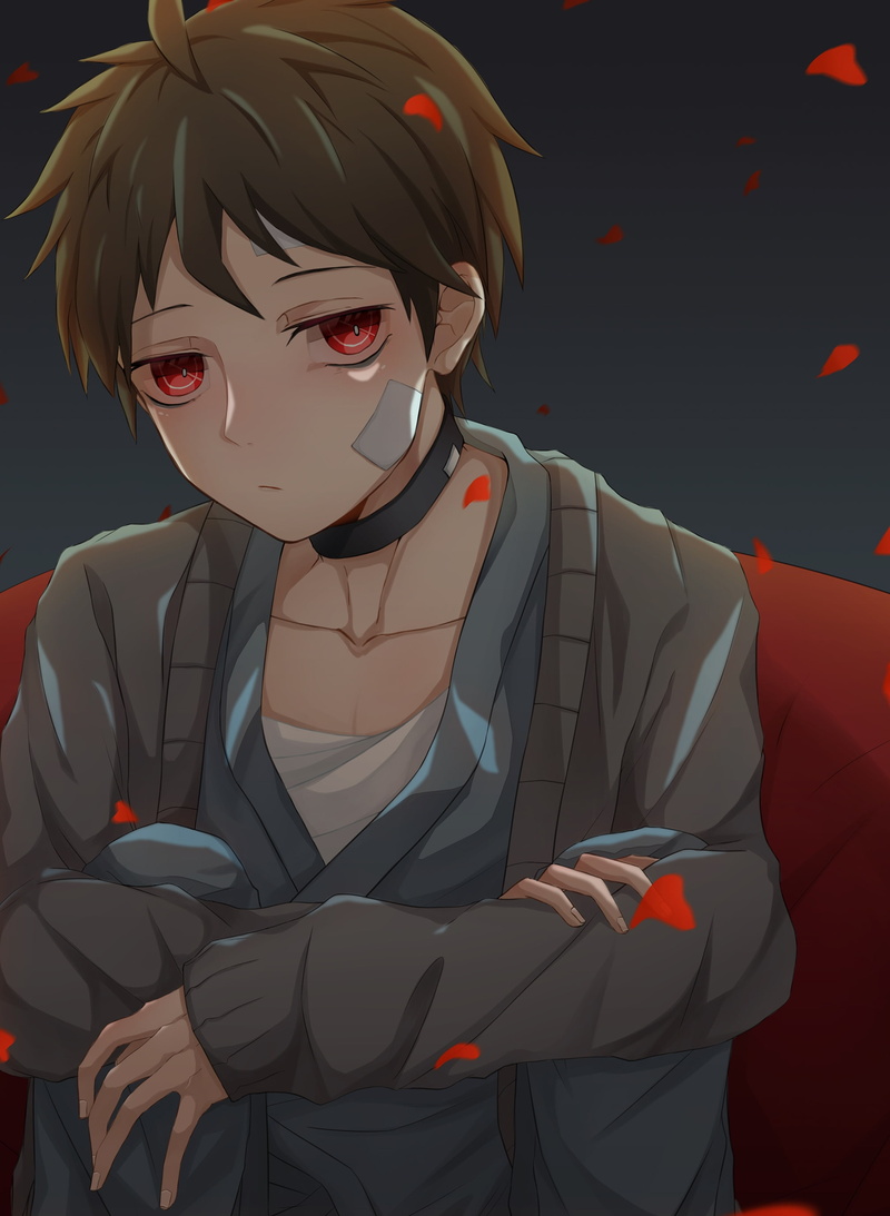 standing, disguise, mask, danganronpa 2, front view, looking at camera, red eyes, adult, 2K, mask - disguise, young men, hajime hinata, women, human face