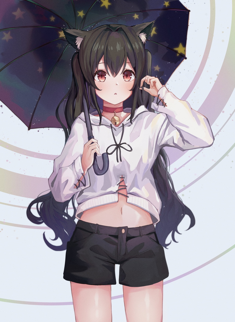 4K, anime girls, cat ears, umbrella, animal ears, neko ears, anime, 2D