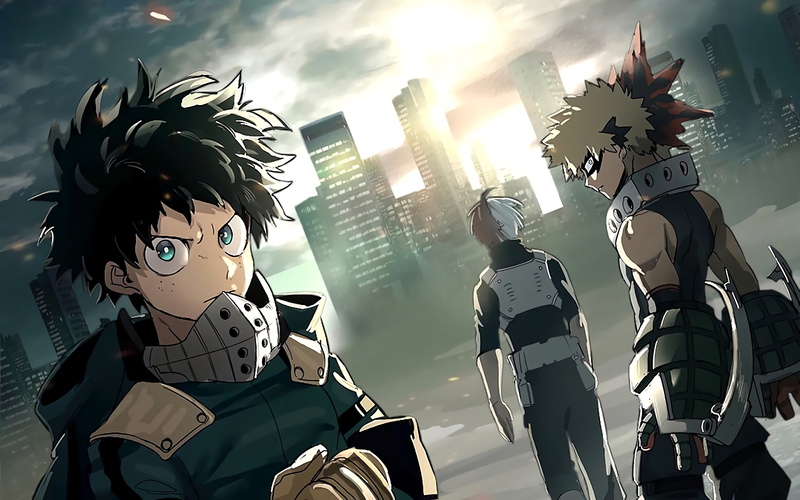 Skyscraper, Glove, My Hero Academia, White Hair, Shouto Todoroki, Katsuki Bakugou, Red Hair, 4K, Two-Toned Hair, Sunlight, Izuku Midoriya, Boku no Hero Academia