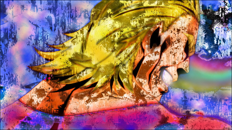 paintings, digital composite, water, smiling, abstract, close-up, art and craft, all might, blue, creativity, indoors, Boku no Hero Academia, bright, no people