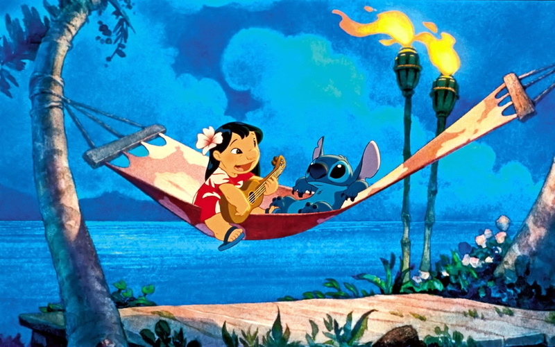 Lilo and Stitch, sky, full length, childhood, sea, day, blue, water, outdoors, Movie, 1080P, young adult, side view, child, nature, one person, human arm