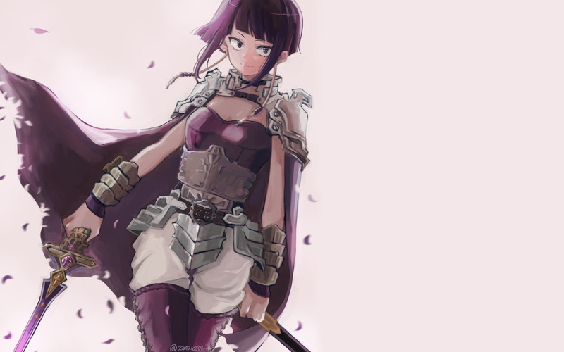 Thigh Boots, Weapon, Bracelet, Sword, Girl, Cape, 1080P, Belt, Kyouka Jirou, Boku no Hero Academia, Smile, Anime, Boots, Purple Hair, My Hero Academia