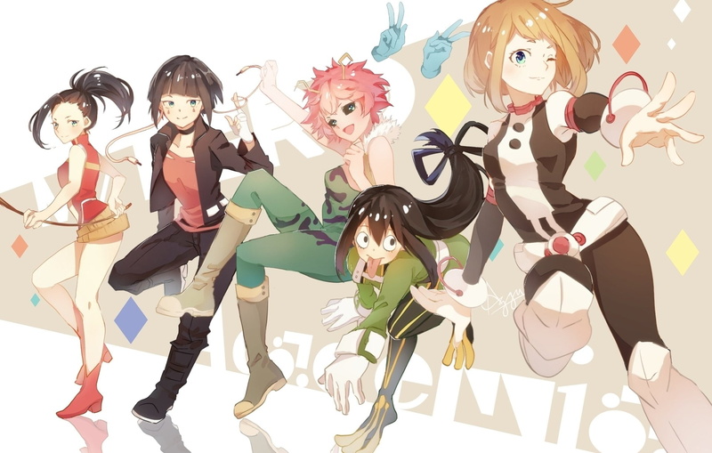 My Hero Academia, Black Hair, Boku no Hero Academia, Tsuyu Asui, Blue Eyes, Long Hair, Horns, Short Hair, Toru Hagakure, Kyouka Jirou, Anime, Mina Ashido