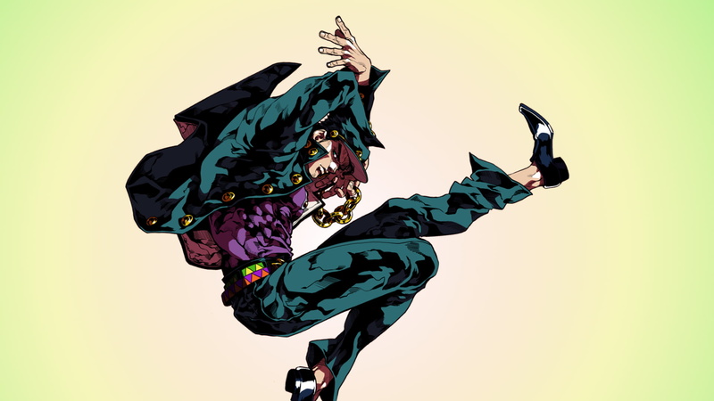 clear sky, environment, Japanese, jumping, Jotaro Kujo, pattern, JoJos Bizarre Adventure, nature, colored background, flying, low angle view, 1080P, human representation