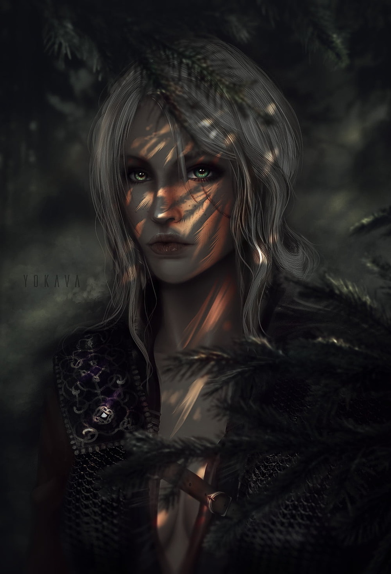 artwork, blond hair, Cirilla Fiona Elen Riannon, Ciri, digital art, The Witcher 3: Wild Hunt, video game girls, looking at viewer, white hair, video game art