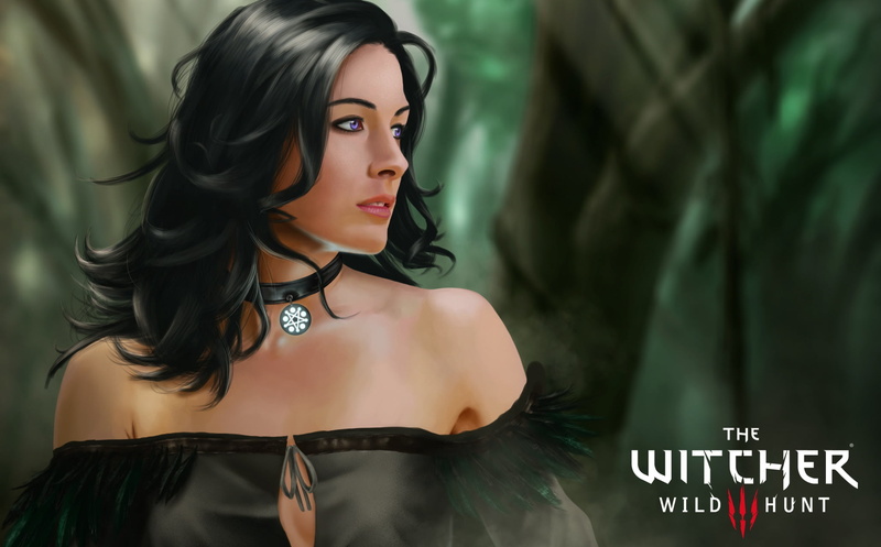 video game art, The Witcher, 1080P, black clothing, The Witcher 3: Wild Hunt, video game characters, artwork, Yennefer, long hair, fan art, looking away