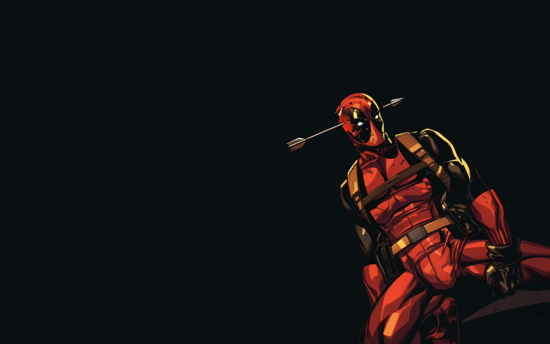 comic art, headwear, low angle view, weapon, red, men, military, night, occupation, Deadpool, art, indoors, copy space, nature, three quarter length, clothing
