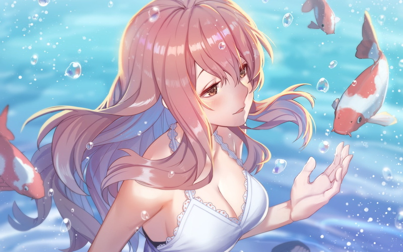 blue background, swimming, Anime, portrait, sea, Koe No Katachi, water, nature, lifestyles, one person, indoors, Shouko Nishimiya, women, representation