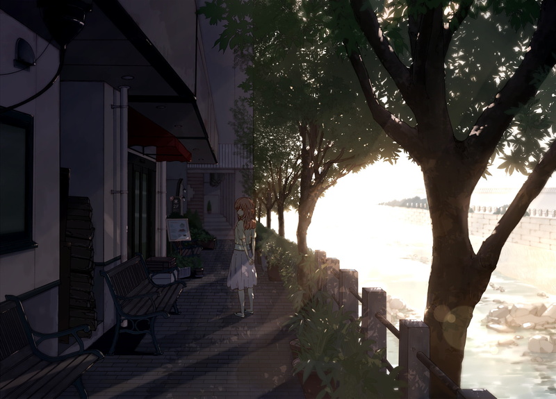 plant, outdoors, Anime, growth, no people, Shouko Nishimiya, trunk, built structure, branch, house, Koe No Katachi, sky, day, nature, tree, sunlight, 1080P