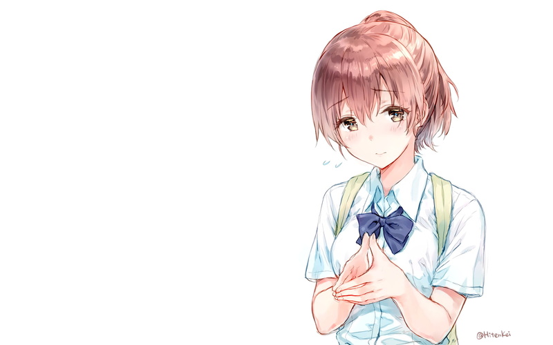 waist up, casual clothing, portrait, front view, studio shot, Koe no Katachi., one person, hairstyle, 1080P, innocence, white background, obscured face