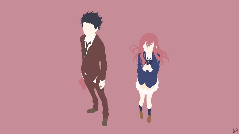 Ishida Shōya, women, hairstyle, unrecognizable person, anime boys, pink color, anime, anime girls, Koe no Katachi., indoors, colored background, long hair