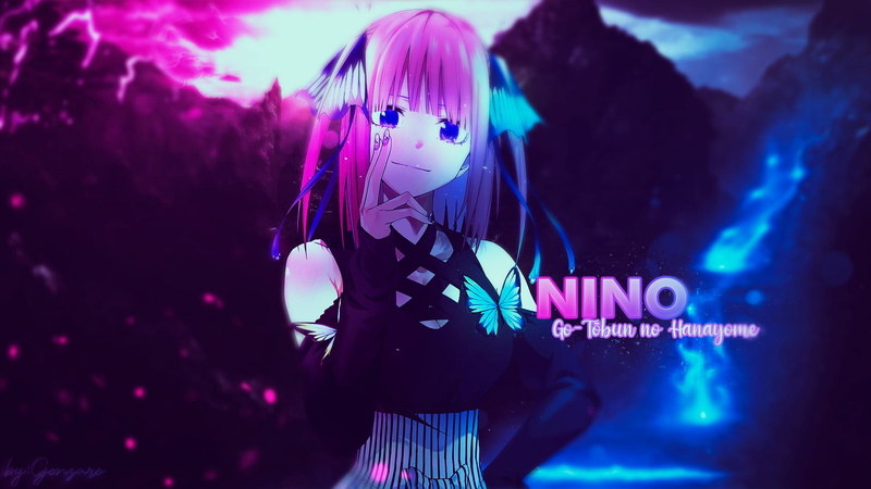 5-toubun no Hanayome, blue eyes, 1080P, anime girls, pink hair, Nakano Nino, techno punk