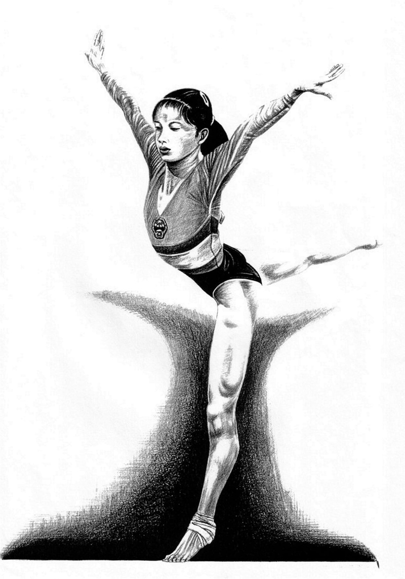 young adult, sport, drawing - Art Product, obsolete, isolated On White, old-fashioned, painted Image, engraved Image, antique, Gymnast, limb, Chinese, young women