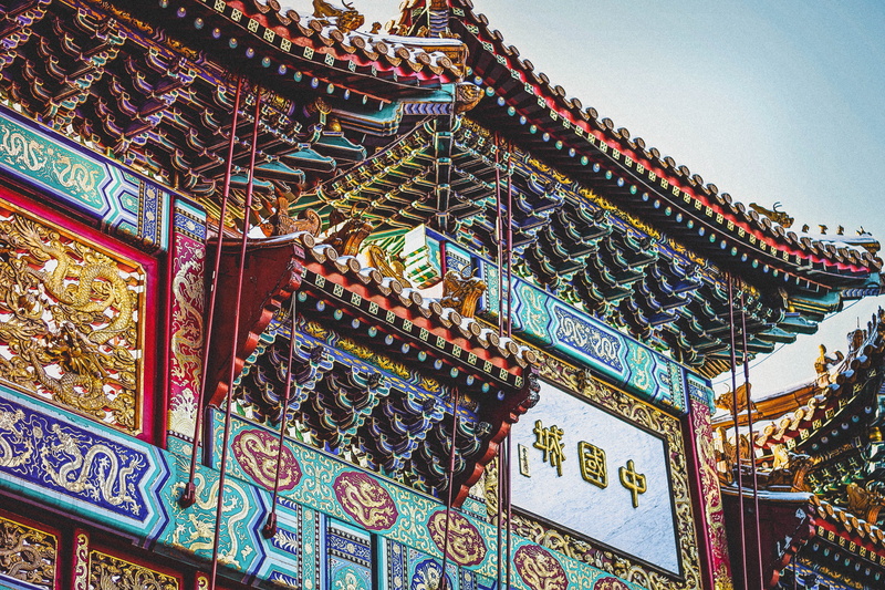 chinese style, daytime, multi colored, arch, pattern, belief, architecture, ornate, china, chinese architecture, low angle view, day, dragon, asium, 5K
