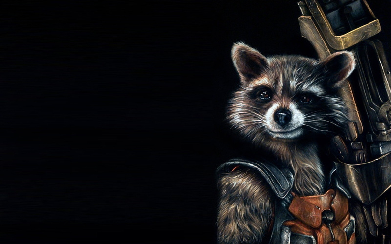 guardians, Guardians of the Galaxy, Rocket, illustration, Rocket Raccoon, brown, Raccoon, white, 1080P, background, galaxy, art