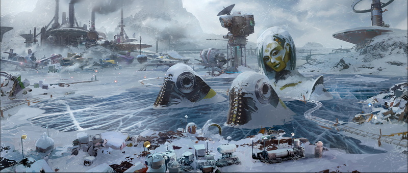 statue, snow, lake, concept art, looking at viewer, Contraxia, science fiction, Guardians of the Galaxy Vol. 2, railway, 1080P