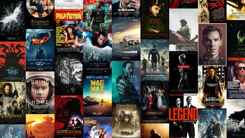 The Dark Knight, Marvel Comics, Mad Max: Fury Road, Pulp Fiction, Captain America, The Imitation Game, The Martian, King Kong, Terminator, Star Wars, American Sniper