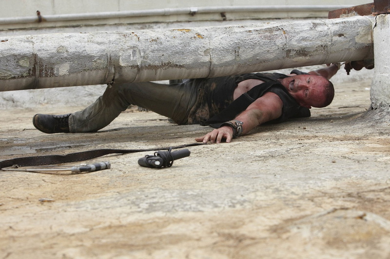 young adult, men, hopelessness, shirtless, lying on front, one person, TV Show, adult, dirt, day, aggression, The Walking Dead, lifestyles, nature, social issues