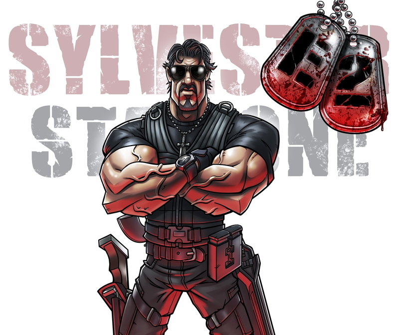 text, three quarter length, 1080P, drawing, art and craft, young adult, white background, young men, The Expendables 2, standing, holding, one person