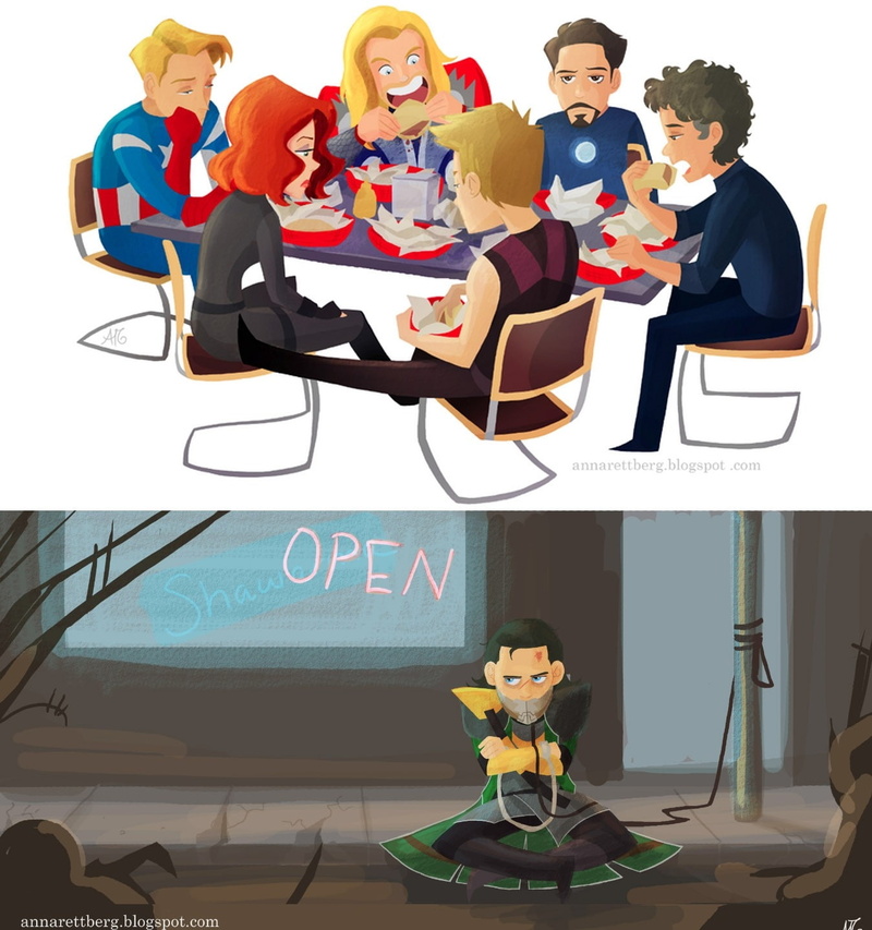 entertainment, 720P, romanoff, tony, t, steve, fan, stark, movies, humor, barton, natasha, rogers, bruce, art, loki, hd, Thor, banner, clint, artwork