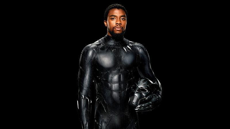 You Challa, Chadwick Boseman, Chadwick Bosman, costume, mask, comic, poster, black background, fiction, MARVEL, black, Black Panther, 4K