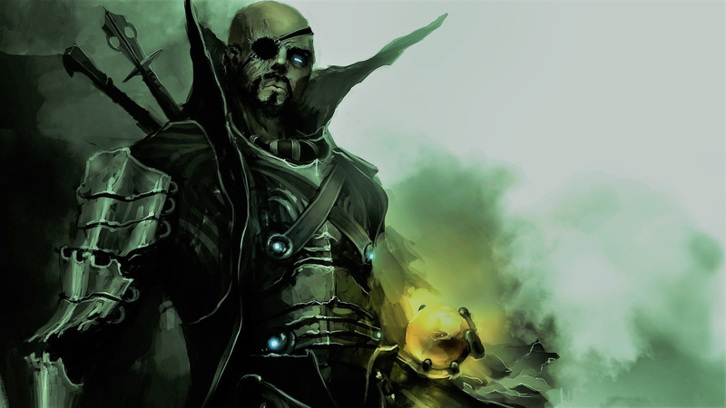 war, Nick Fury, 2K, armor, sword, painting, beards, eye patch