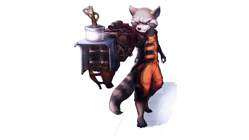 hd, potted, the, marvel, drawing, groot, raccoon, guardians, galaxy, 1080P, white, digital/artwork