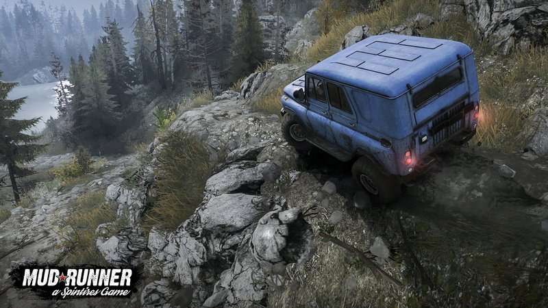 concept art, formation, tree, nature, winter, transportation, land vehicle, Spintires MudRunner, motion, solid, rock - object, cold temperature, motor vehicle