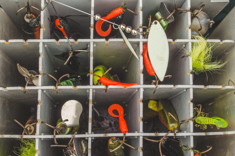 squares, toolbox, tools, metal, fish, lures, safety, outdoors, security, bait, for sale, growth, nature, hooks, plant, large group of objects, protection