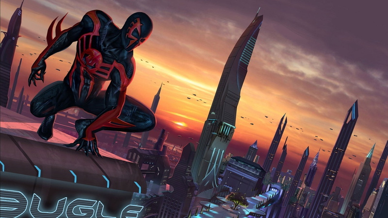 full length, air vehicle, sky, women, orange color, dusk, nature, built structure, Spider-Man, marvel, flying, people, technology, mode of transportation
