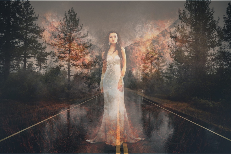 santa, digital composite, hair, environment, flame, tree, mountain, warning, recreation, beautiful woman, los, earth, national, ghost, hairstyle, outdoor