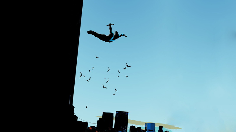 skiving, blue, cartoon/comic, nightwing, 1080P, dc, hd, jump, suit, black