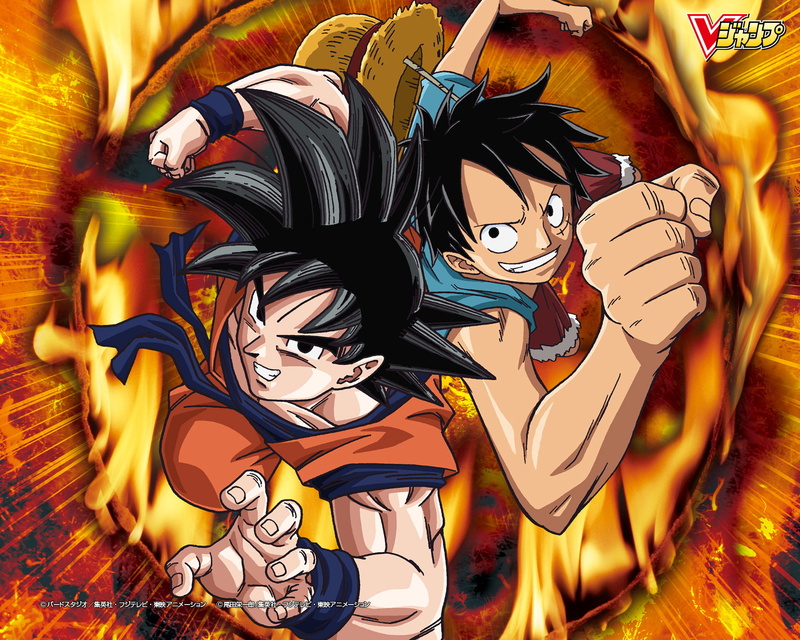Crossover, 1080P, Monkey D. Luffy, Anime, Goku