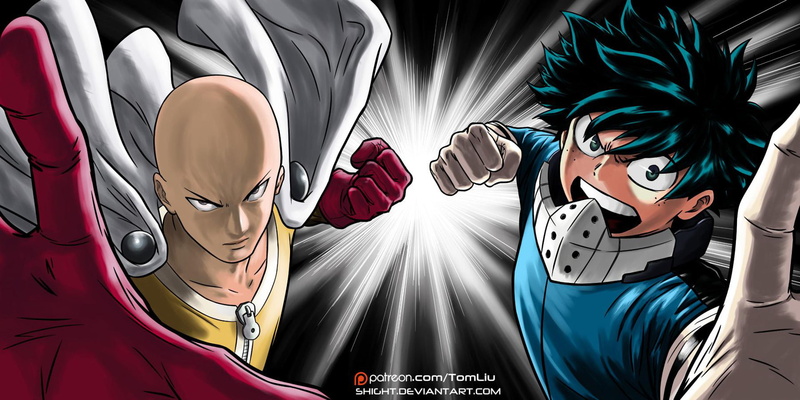 one, Saitama (One-Punch Man), punch, Crossover, 1080P, Anime, One Punch-Man, wallpper, Boku no Hero Academia, man, Izuku Midoriya