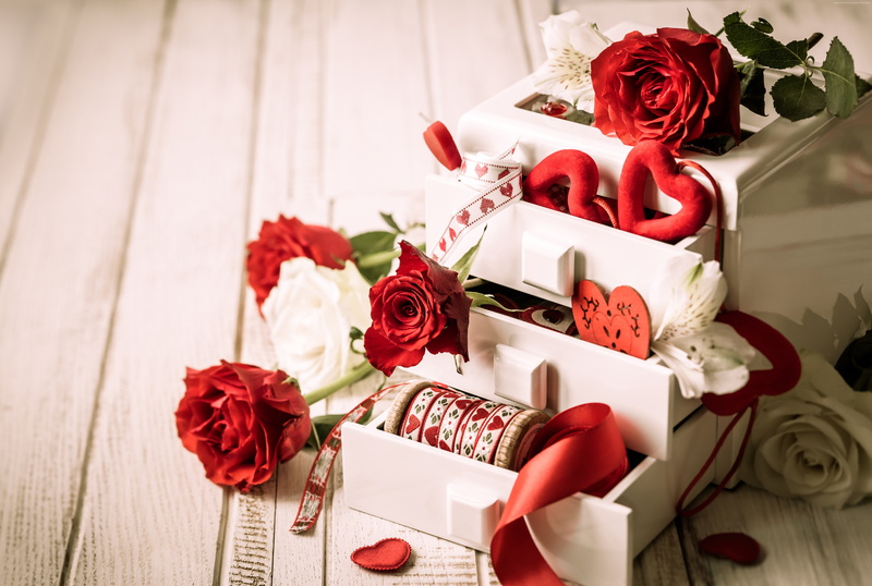 romantic, Valentines Day, rose, heart, ribbon, 5K, love