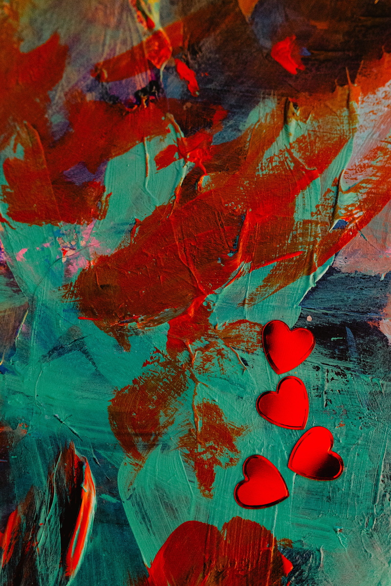 backgrounds, painted, indoors, textured, abstract, creativity, painted image, wall - building feature, valentine, art and craft, still life, red, background